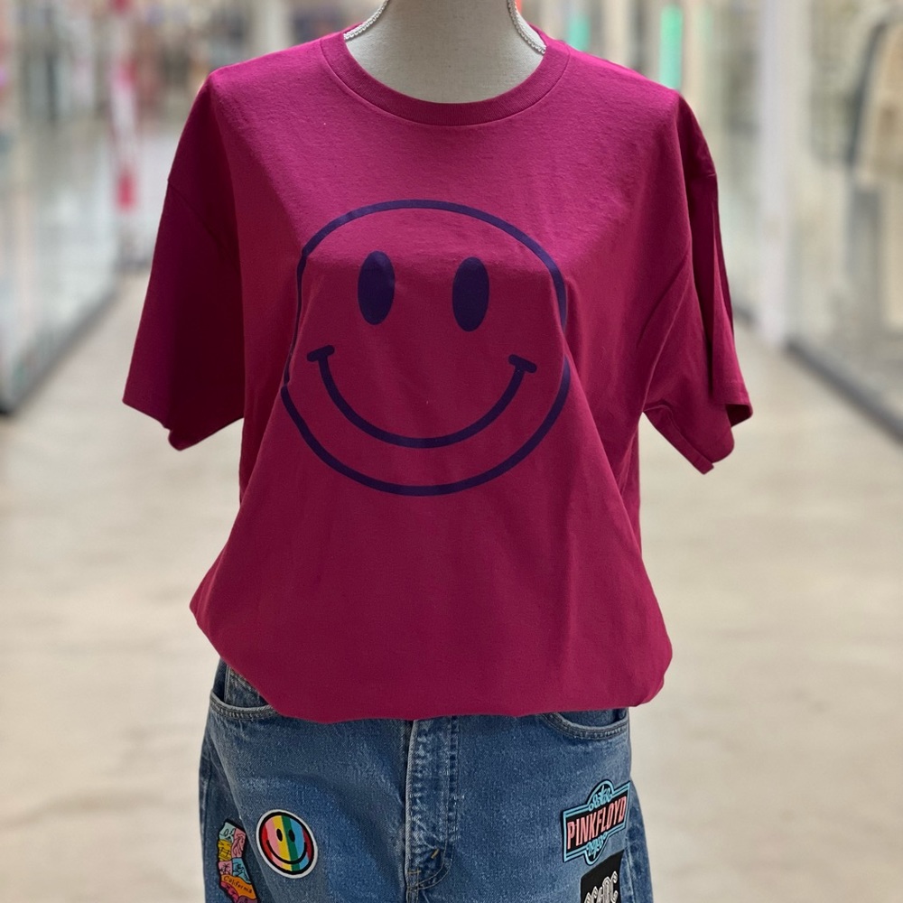 Adorable Berry/Purple Felted Smiley Tee